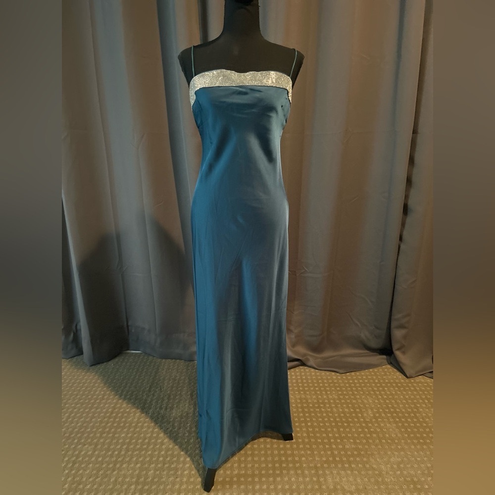 Teal Hello Molly Green Satin Dress with Sequin Accent